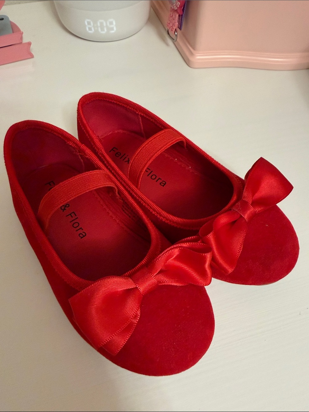 Felix & Flora Girls' Red Bow Mary Jane Flats